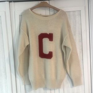 Varsity Athletic Vintage 1992 "C” Heavy Knit 100% Wool Sweater in Cream Large